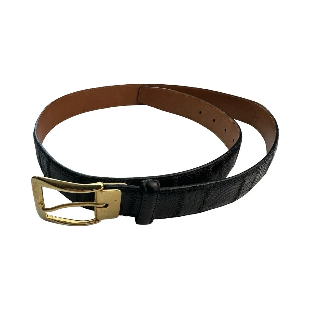 Bespoke Black Lizard Crocodile Mens Patchwork Belt Size 36 Brass Buckle NWOT
